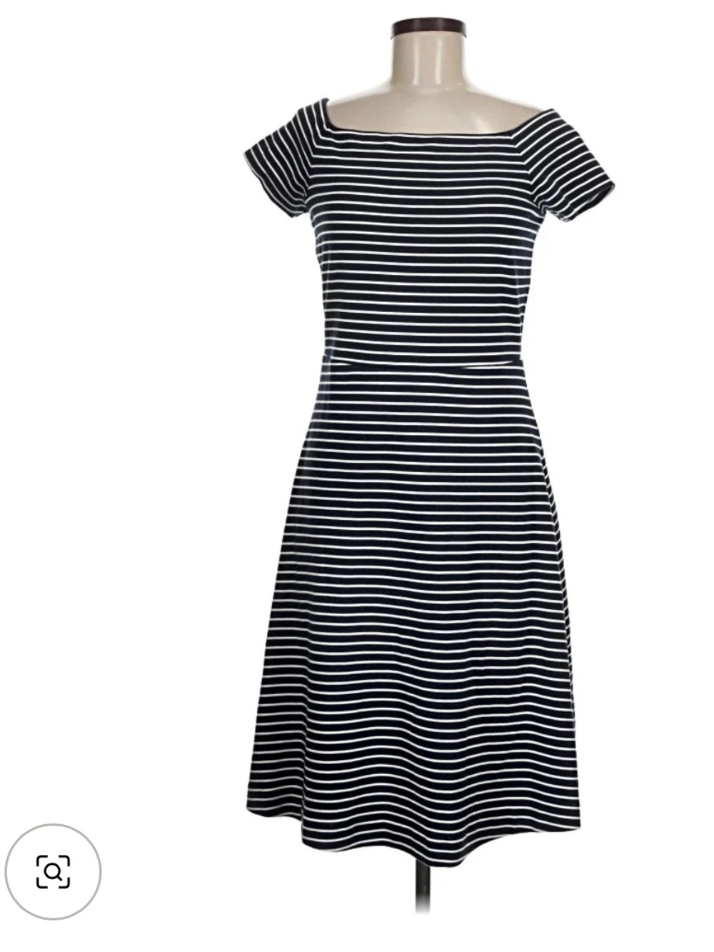 Boden Navy and White Striped Off-Shoulder Dress 10L